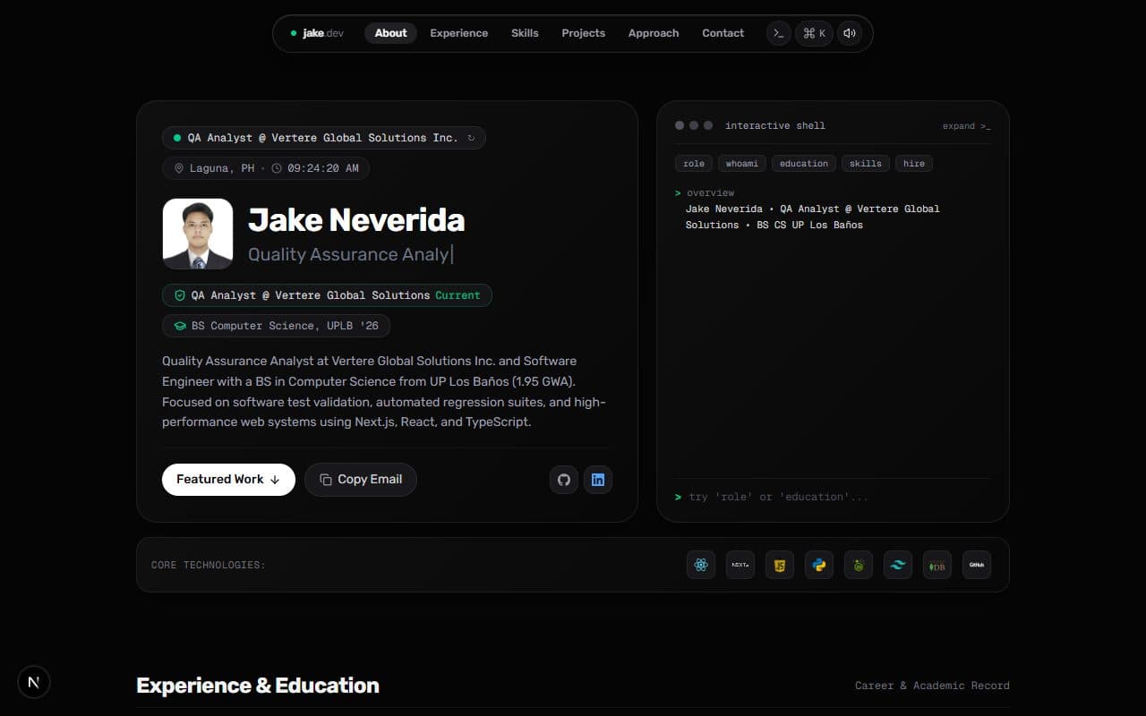 Developer Portfolio v2 landing page