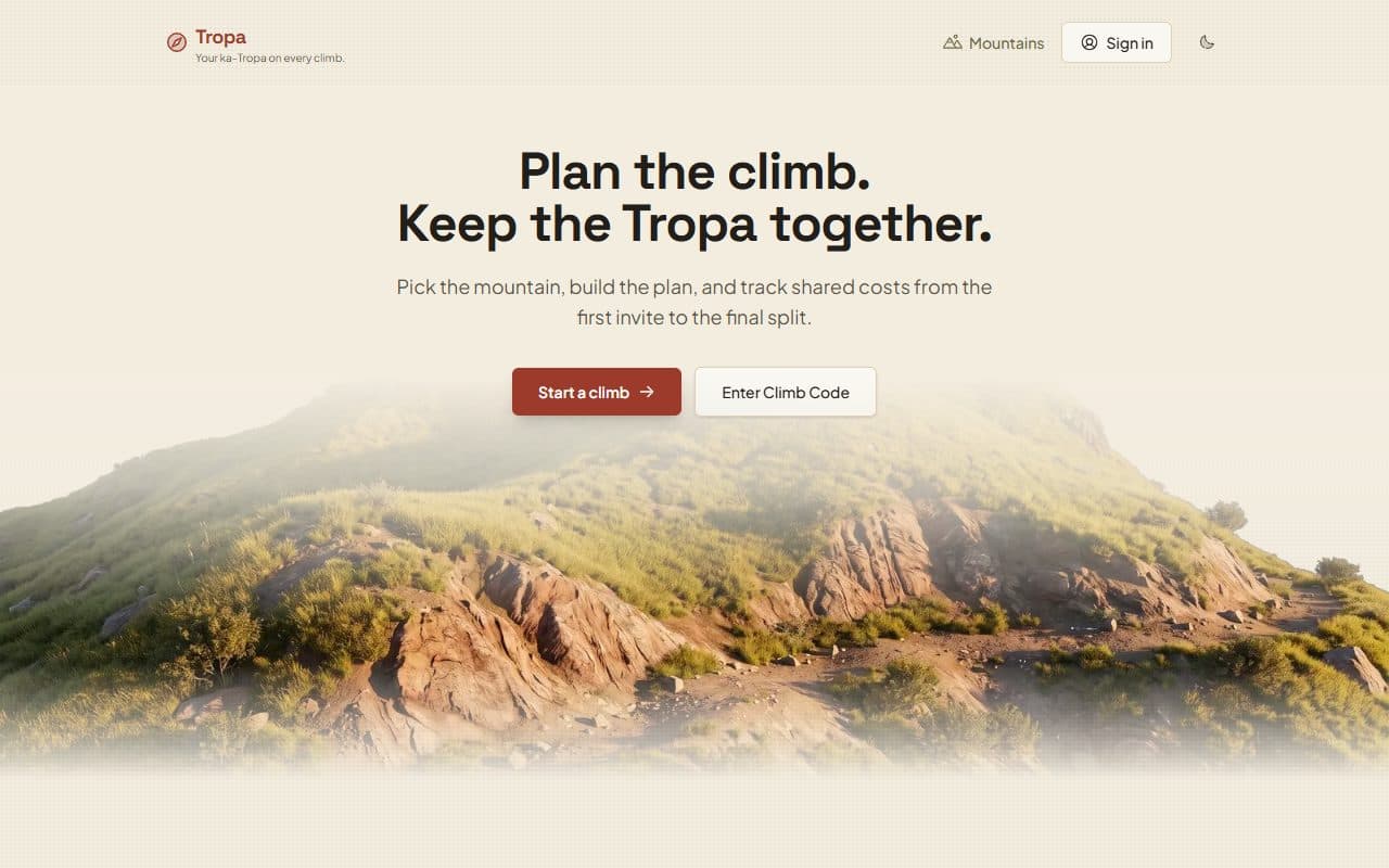 Tropa — Climb & Expense Coordinator landing page